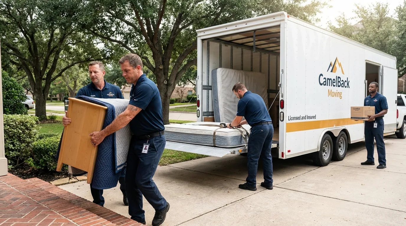 Crew loading residential truck for cross-state move from Hoxie, KS